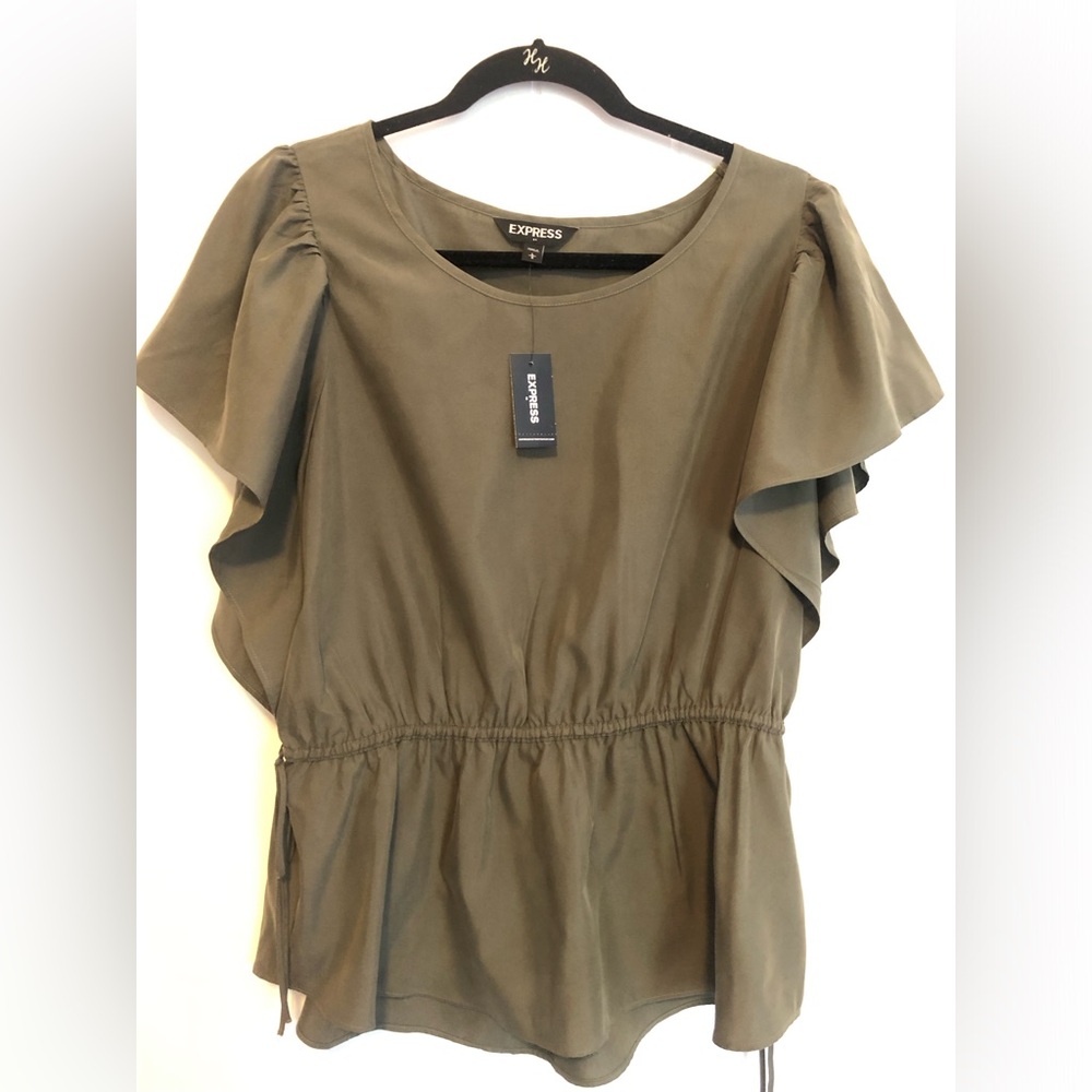 Express Olive Green Flutter Sleeve Tunic